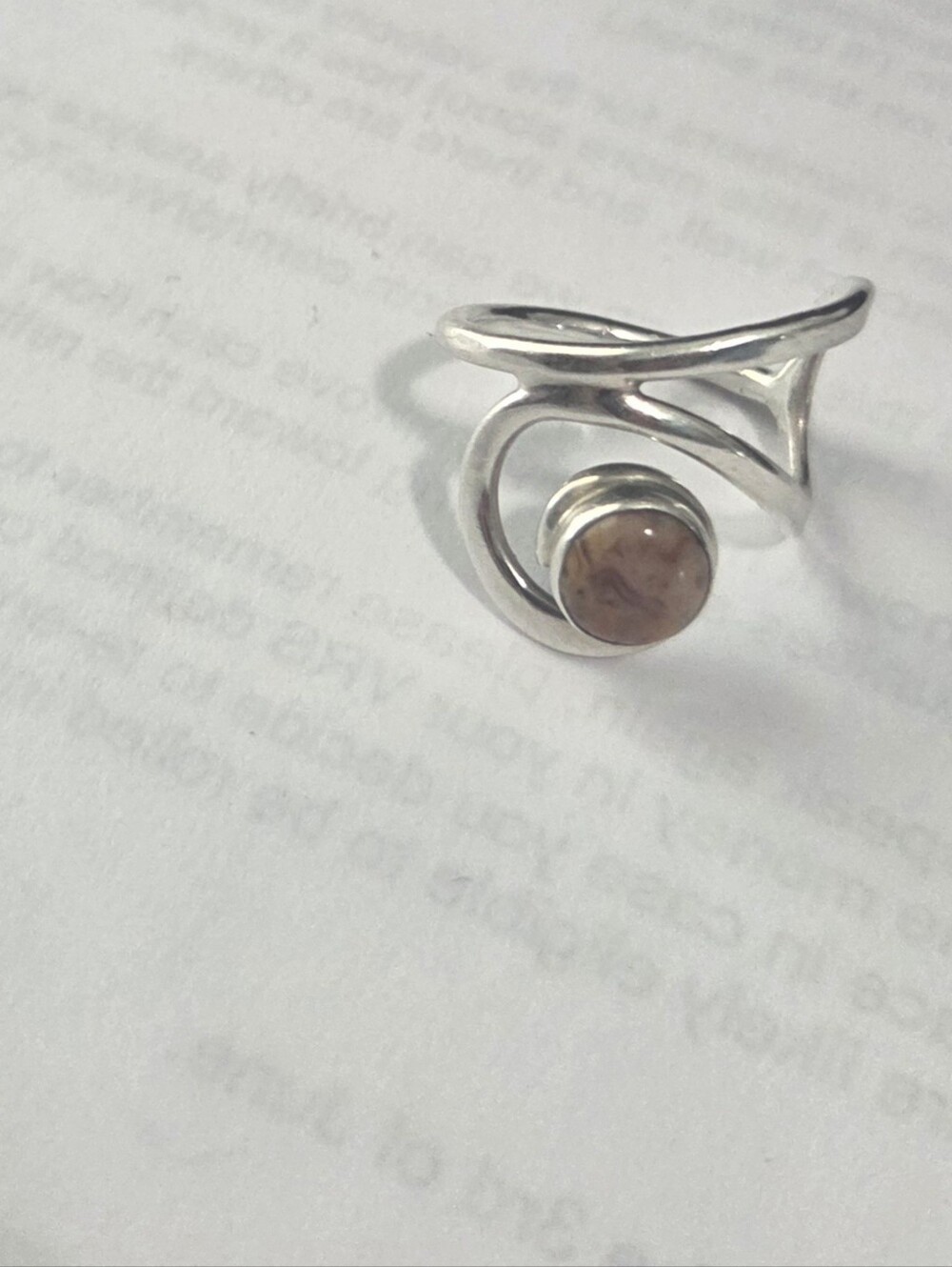 Sterling Silver Swirl Ring with Brown Stone